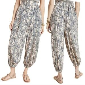 Anthropologie‎ Paisley Print Smocked Waist Tapered Harem Pants Viscose Size S
